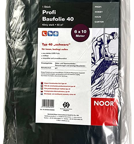 NOOR Profi-Universalfolie 6 x 10m I Schwarze Malerfolie I Schützt den Boden vor Schmutz I Leichte Allzweck-Abdeckfolie