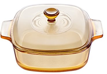 Visions Pyroceram Reverse Square Casserole with Glass Cover, Brown, 26.1 x 21.5 x 10 cm