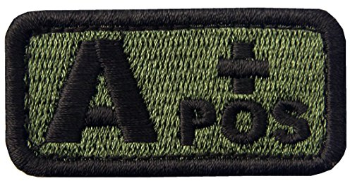 Tactique Type A Positif Groupe sanguin emblème Brodé Fastener à Crochet et Boucle Patch, Olive Drab