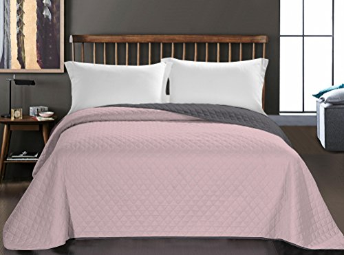 DecoKing 32862 Tagesdecke 170 x 210 rosa Graphit anthrazit grau Bettüberwurf zweiseitig Steppung pflegeleicht powderpink Charcoal Axel