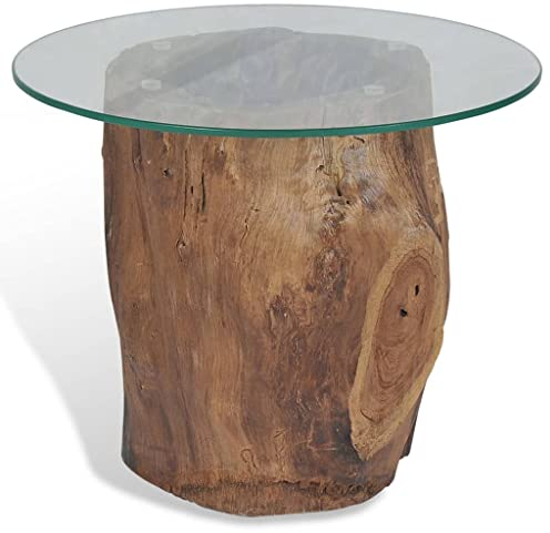 vidaXL Teak Couchtisch Glas Beistelltisch Wohnzimmertisch Sofatisch Baumstamm