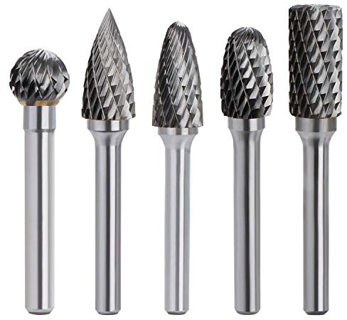 Set di bave rotanti in carburo doppio taglio - 5PCS 6mm (1/4) in metallo duro Set di lime rotante in carburo per trapano, smerigliatura di metallo, lucidatura, incisione, foratura