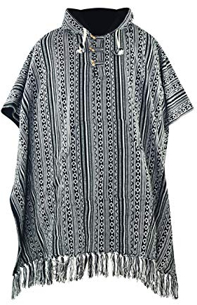 virblatt - Poncho Herren | 100% Baumwolle | Herren Poncho Winter warm | Wendefunktion | Baja Hoodie Poncho Mexiko Deckenponcho -Arriba schwarz L-XL