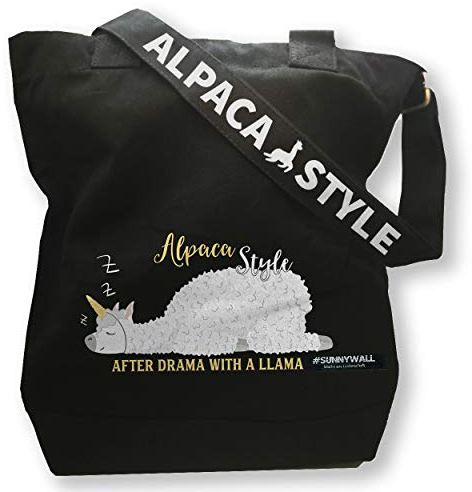 Sunnywall Freizeittasche Strandtasche canvas mit Innentasche Label (Alpaca Style Alpaka Lama)