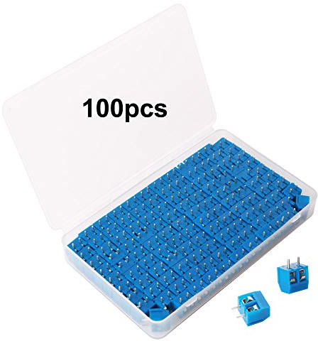 GTIWUNG 100 Pezzi 2 Pin 5 mm Morsettiera di PCB Vite Connettore del Blocco Terminali 300V 10A, 2 Pole 5 millimetri Passo PCB Morsettiera Vite (Blu)