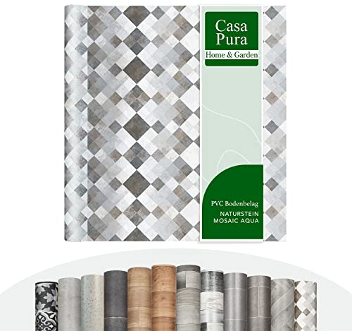 casa pura | Pierre Naturelle Mosaïque Aqua | Sol en Vinyle au mètre - Aspect Bois carrelage - Revêtement de Sol en PVC - Revêtement de Sol | 200 x 600 cm