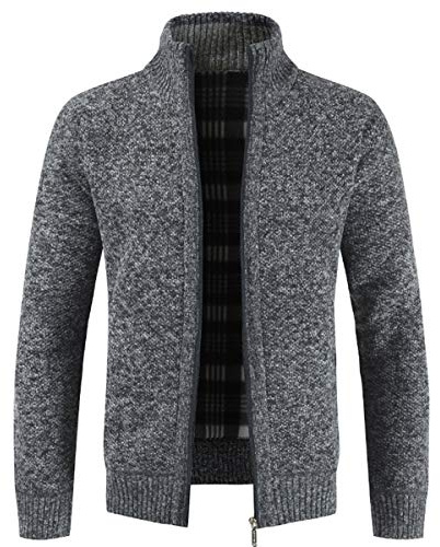 Sliktaa Herren Strickjacke Cardigan Grobstrick Stehkragen Gefüttert | Warme Herren Strickjacke mit Fleece Futter und Reißverschluss. Grobstrick mit Stehkragen. Ideal für Herbst und Winter.