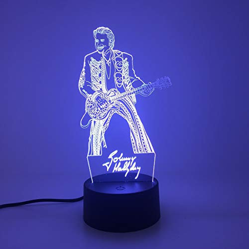 Johnny Hallyday - Lampe de chevet 3D Hologramme Illusion unique en acrylique avec interrupteur tactile 7 couleurs changeantes
