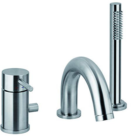 Paffoni LIG047ST Miscelatore batteria bordo vasca con “portata maggiorata” con doccia Master serie LIGHT Steel Looking