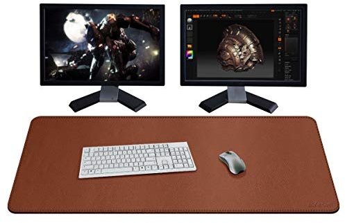ZORESYN PU Leder Schreibtischunterlage XXL 110x50cm - rutschfeste Büro-Matte mit Rollband Premium Tischschoner für Gaming & Homeoffice - Braun - Wasserdicht & Anti-Kratz
