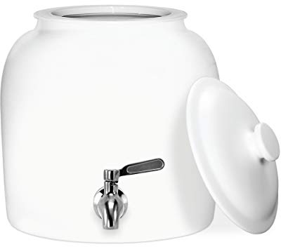 Geo Sports Porzellan-Keramik-Wasserspender, Edelstahl-Wasserhahn, Ventil und Deckel inklusive. Passend für 3 bis 5 Gallonen Krüge, BPA- und bleifrei, Weiß