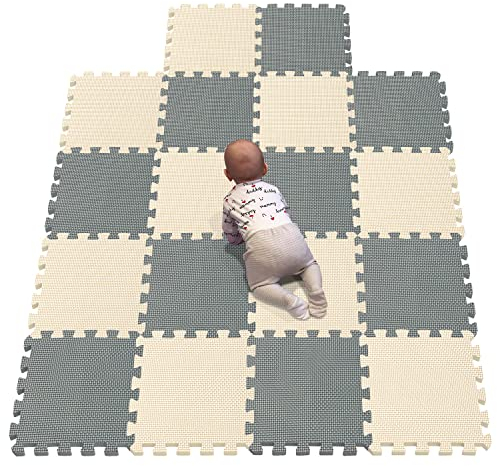 YIMINYUER Kinderspielteppich Spielmatte Puzzleteppich Schaumstoffmatte schadstofffrei für Baby Puzzleteppich Steckmatte Spielteppich Krabbelmatte Turnmatte Beige Grau R10R12G301018