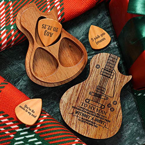 Personalisiertes Holzplektrum mit Eigenem Text 3 Stücke Robust Flexibel Dünn Haltbar Geschliffen Selbst Gestalten Musikzubehöhr für E-/Akustikgitarre Ukulele Geschenk für Freund Gitarrist Geburtstag