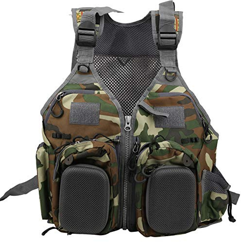 Keenso Chaleco de Pesca con Mosca, Chaqueta Multifuncional para Exteriores, Chaleco de Camuflaje Transpirable con Bolsillos para Caza, Pesca, Viajes