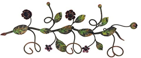 Portemanteau mural avec fleurs et feuilles roses en fer forgé pour porte 56 x 20 x 6 cm