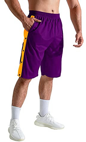 SCHEKNTS - Pantaloncini da basket da uomo, con tasche, Viola giallo, M
