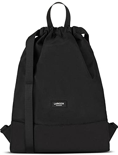 LARKSON Turnbeutel Damen & Herren Schwarz - No 7 - Rucksack Damen für Sport und Festival - Beutel Rucksack Klein mit Innentasche - Außentasche für Schnellzugriff