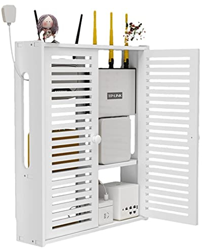 Router rack Soporte para enrutador montado en la Pared, Estante de Pared Flotante con Cortinas para Ventanas, Caja de Almacenamiento WiFi, Protector de regleta de enchufes (Size : 42×10×50cm)