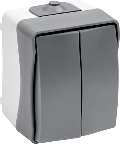 Meister Serienschalter Cave 1-fach - Aufputz-Montage - IP44 Spritzwasserschutz für Feuchtraum & Außenbereich - Bis Leitungsquerschnitt 2,5 mm² - Grau / Feuchtraum-Lichtschalter / 7407070