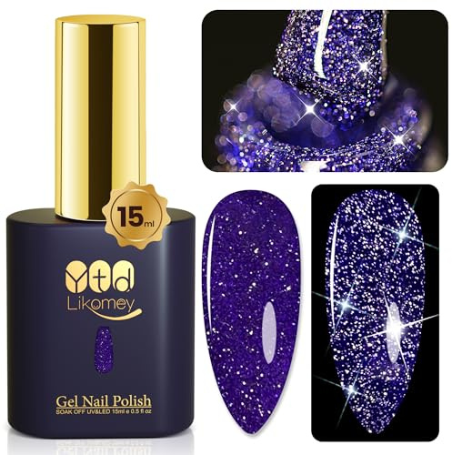 YTD Likomey Vernis Semi Permanent Pailleté Reflechissante,15ml Violet de Lavande UV Vernis à Ongles Paillettes Réfléchissant Brillant Automne Hiver Nail Art Manucure Gel,SZ015