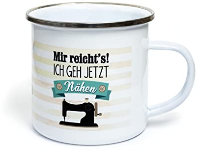 TypeStoff Emaille-Tasse mit Spruch – Nähen – im Vintage Look mit Zitat als Geschenk und Dekoration zum Thema Hobby und Handarbeit - TS-00996