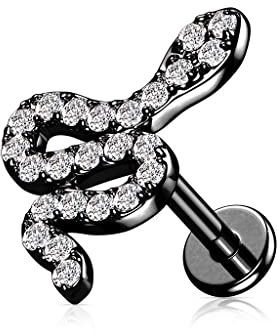 beyoutifulthings 1 Knorpel Ohr-Stecker Schlange Silber Gold Schwarz Pavé Zirkonia Clear Piercing-s Chirurgenstahl Schraub-Verschluss Stab 6/8-mm lang