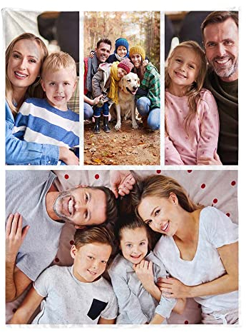 Ferocity Personalisierte Foto Decke mit 4 Eigenen Fotos 120x150 cm Sofadecke; Super Weiche Extra Gemütliche Kuscheldecke für die Familie Freunde Geschwister Lustiges Geschenk; Collage [081]