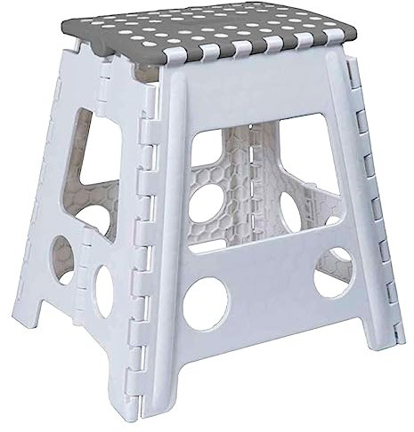 AC - Taburete Plegable - Fabricado en PVC - Multiusos de plástico Resistente y Duradero. Ideal para escuelas, guarderías u hogar. - 29 x 22 x 39 cm – Blanco