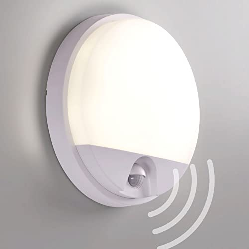 max K O M F O R T LED Außenwandleuchte ALMAZ Weiß 15W rund IP54 mit Bewegungsmelder – 2000lm, 4000K Neutralweiß – Moderne Außenlampe für Hauswand & Eingangsbereich