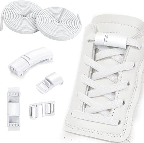 OSDUE Élastiques Lacets, 2 Paires Sans Cravate Lacets à Boucle Magnétique, No Tie en Caoutchouc Silicone LacetsElastiques Sans Nœud pour Lacet de Chaussures, Convient à Toutes les Chaussures (Blanc)