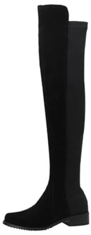 REKALFO Pelle PU Alla moda Confortevole Carino Stivali sopra il ginocchio Per le donne Tacco a spillo Punta Scarpe da ragazza Nero 44 EU