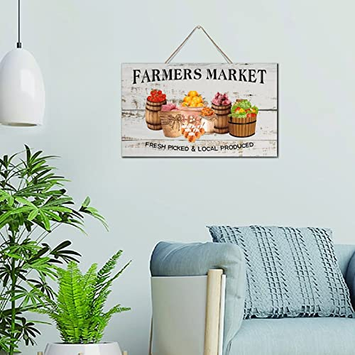 NABRAND Farmers Market Artwork Dekoration Schilder Rustikal Established Wood Sign Positive Fresh Picked Local Produce Wall Art Wood Plaque Schild Home Decor for Laundry Outdoor 6x10 Inch