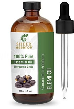 Sheer Essence Ätherische Öle, 118 ml, 100 % rein und natürlich, therapeutisches Öl, große Flasche mit Premium-Glaspipette (Elemi-Öl)
