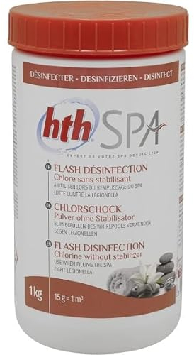 HTH Spa Flash DESINFECTION Poudre - 1kg | Chlore Non Stabilisé - Désinfection Choc - Hypochlorite de Calcium - Dissolution Rapide - sans Stabilisant + 10 Tests HPS OFFERTS 6 en 1