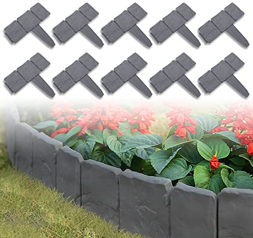 TRMLBE Rasenkante 20pcs 5m Kunststoff Beetumrandungen T-Form Steinoptik Gartenzaun PP-Material Rasenkantenprofile mit Schnell-Verbindung Beetbegrenzung Beeteinfassung für Garten Deko, Anthrazit