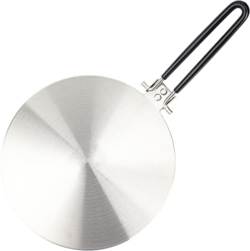 Diffuseur de chaleur en acier inoxydable de 24 cm pour plaque de cuisson en verre, adaptateur de plaque à induction pour cuisinière électrique avec poignée pliable