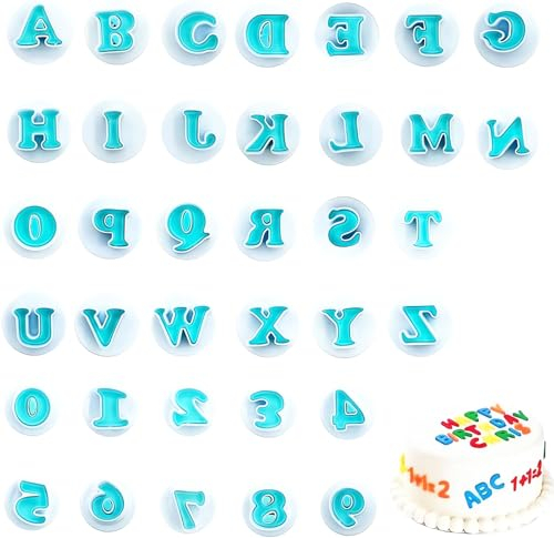 36 Stk Buchstaben Ausstecher für Fondant Ausstecher, Buchstaben Zahlen Ausstechform Ausstecher, Wiederverwendbar Zahlen Fondant Ausstecher, Ausstechformen Set für Zucker Kekse Torten Backzubehör