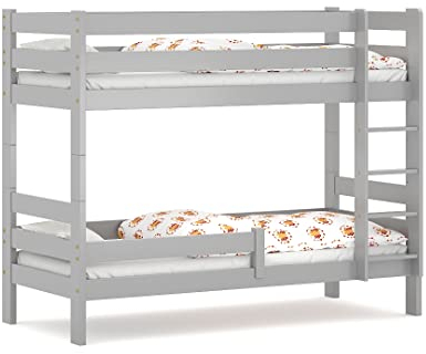 WNM Group 2in1 Etagenbett oder 2 Einzelbetten - Hochbett für Kinder Sophie - Stockbett mit Rausfallschutz und Lattenrost - Absturzsicherung Doppelstockbett - Jugendbett 80x180 cm - Grau