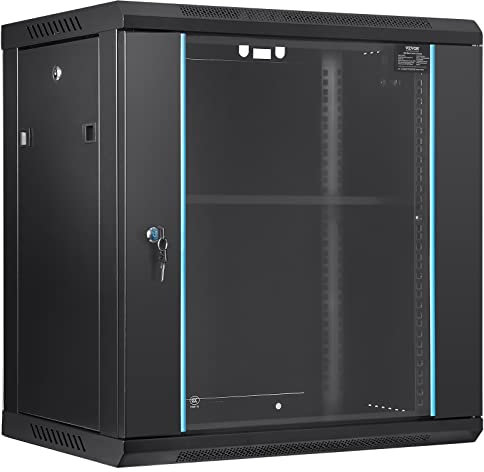 VEVOR Armadio per server di rete con montaggio a parete 12U, profondità 15,5, armadio per server rack, portata massima 200 libbre. Capacità di carico con montaggio a terra