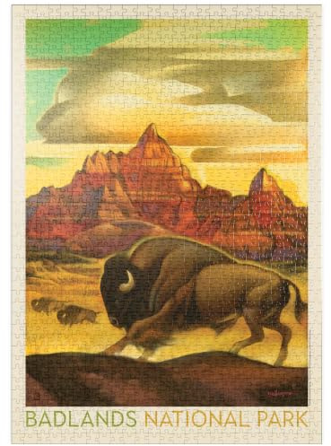 MyPuzzle Badlands National Park: Rumbling Herd, Vintage Poster - Premium 1000 Teile Puzzle - MyPuzzle Sonderkollektion von Anderson Design Group