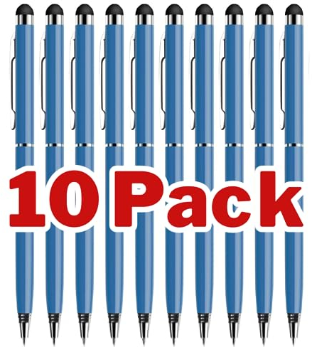 Laptop Pen Touch Screen Stylus 2 in 1 Tablet & with Ballpoint Ink Writing Pens Compatible with iPad iPhone Kindle Fire Samsung Galaxy Android 10 PACK Blue