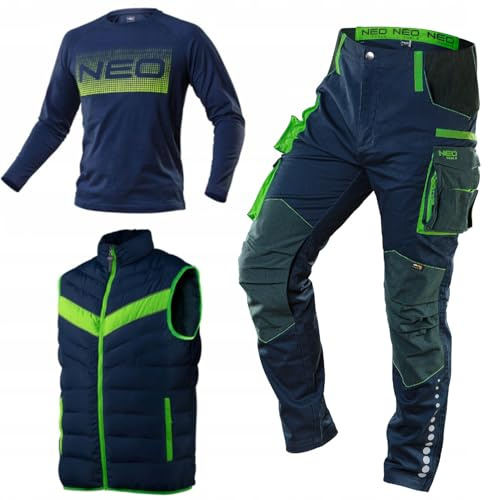 NEO TOOLS Herren Premium Arbeitshose oder Set mit Jacke Gr. XS-3XL | 3% Elasthan, Modisches Design, Knieschutztaschen und mit Cordura verstärkt
