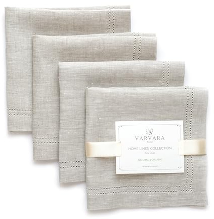 Varvara Home 4 Servietten Leinen Hohlsaum | Stoffservietten Leinenservietten Beige | Servietten Stoff 100% Leinen LANDHAUSSTIL (Beige, 4-Pack)