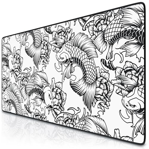 TITANWOLF - XXL Speed Gaming Mauspad Titanwolf Schwarz 900 x 400mm - XXL Mousepad - Tischunterlage Large Size - verbessert Präzision und Geschwindigkeit - Koi Tattoo 2 Design