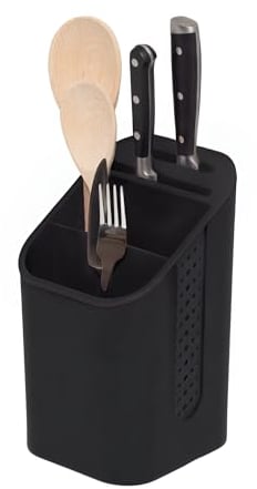 simplywire - Kitchen Sink Caddy - Utensil Organiser with Knife Holder - Cutlery Tidy -Removable Drip Tray - Non-Slip - Black