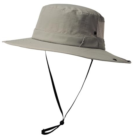 TOP-EX L/XL/XXL UV50+ - Sombrero de sol impermeable de ala ancha para pesca de verano, senderismo, con correa desmontable y malla ventilada, Gris, X-Large
