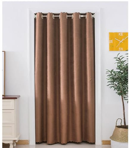 Odot Couleur Unie Rideau de Porte Interieur Occultant, Rideaux de Porte à Oeillets Rideau Isolation Thermique Anti Froid Anti Bruit pour Décoration Chambre Fenetre Maison (200x200cm,Brun)