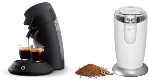 Philips Senseo Original Plus Kaffeepadmaschine & Clatronic® elektrische Kaffeemühle, Kaffeemühle mit Edelstahlschlagmesser, Fassungsvermögen 40 g, 120-Watt Motor, weiß-edelstahl, KSW 3306