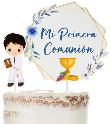 BETESSIN Kommunion Tortendeko Spanisch - Mi Primera Comunión - Cake Topper Blau - Kuchendekoration zür Kommunion (Blau)