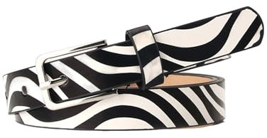 SHINROAD Personalisierter Gürtel mit Leopardenmuster, modisch, dünner Zebra-Kunstleder-Bund, verstellbare Länge, mehrere Löcher, schwarz / weiß, S